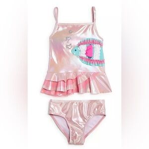 Flapdoodles Girls' Fish Appliqué Two-Piece Swimsuit